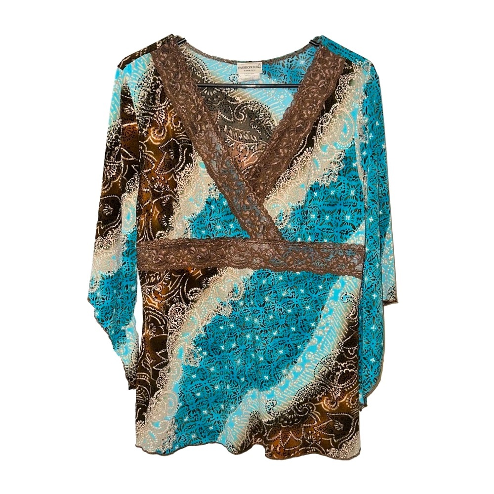 Fashion Bug Brown and Blue Paisley Floral Blouse